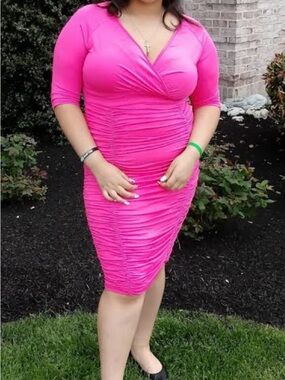 Women's Pink Ruched Wrap-Front Dress
